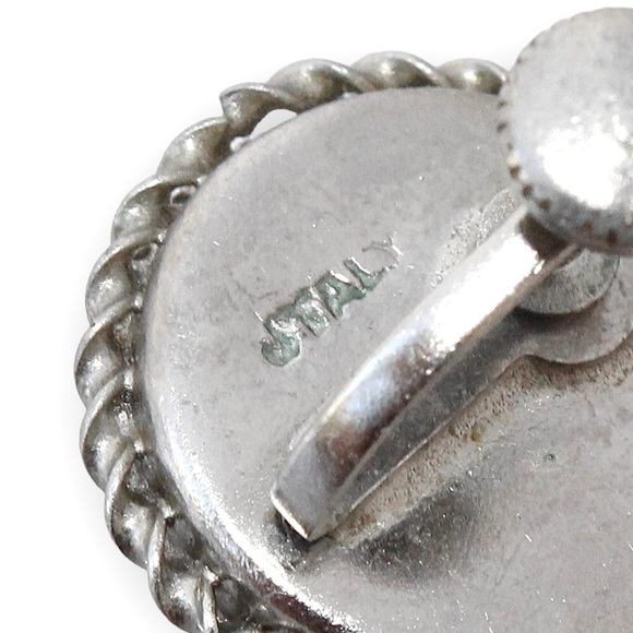 Vintage Italian Micro Mosaic Floral Screw Back Earrings Black Yellow Red Flower - Picture 4 of 4